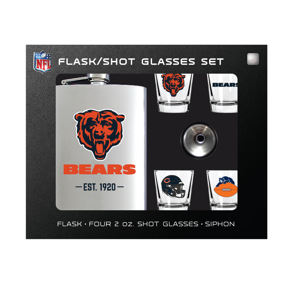 Chicago Bears Flask Gift Set - 1 Flask and 4 Shot Glasses