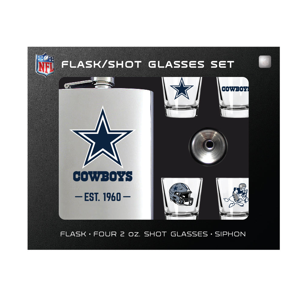 Dallas Cowboys Flask Gift Set - 1 Flask and 4 Shot Glasses