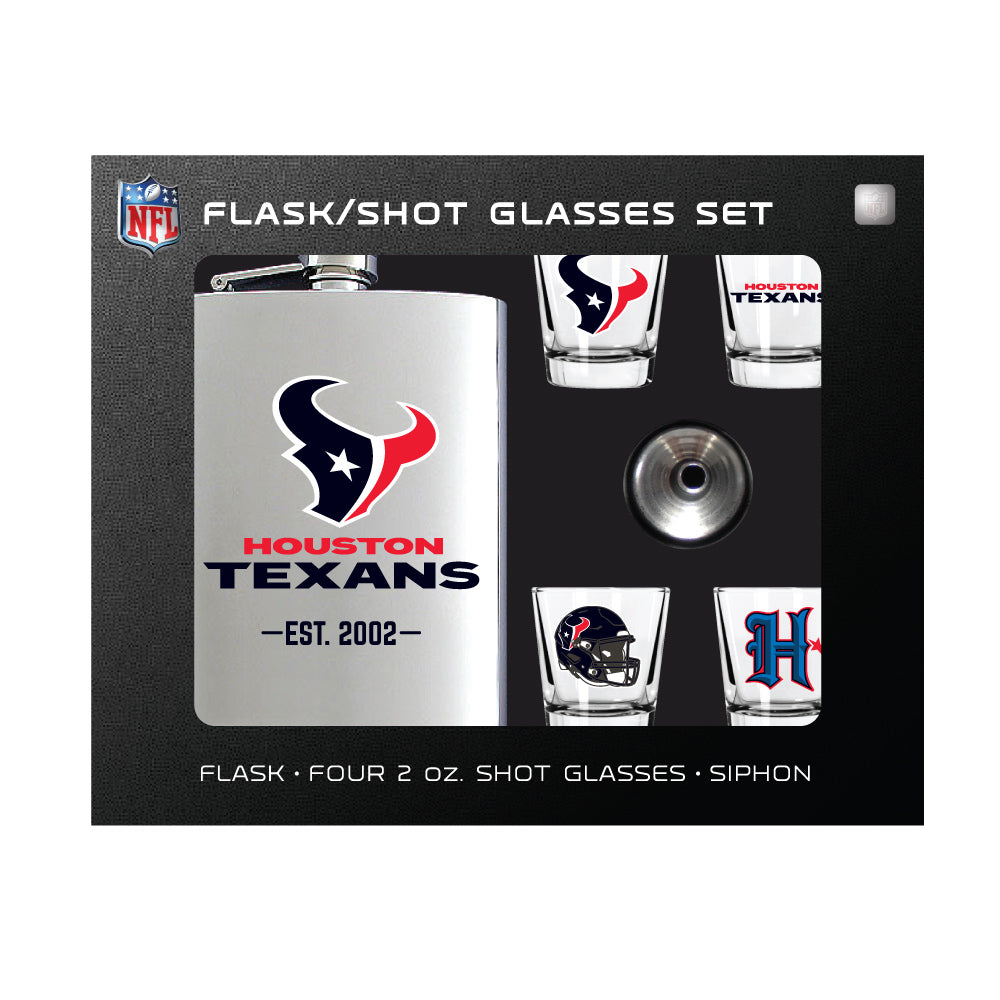 Houston Texans Flask Gift Set - 1 Flask and 4 Shot Glasses