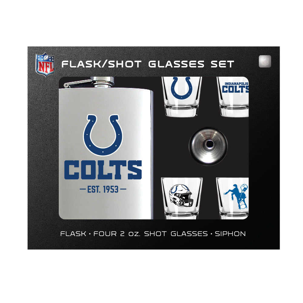 Indianapolis Colts Flask Gift Set - 1 Flask and 4 Shot Glasses