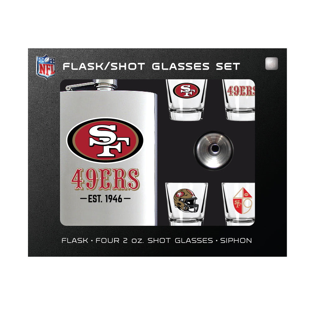 San Francisco 49ers Flask Gift Set - 1 Flask and 4 Shot Glasses