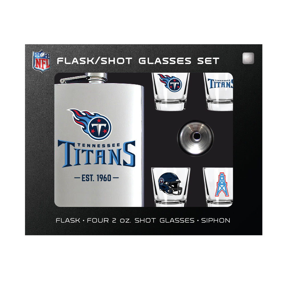 Tennessee Titans Flask Gift Set - 1 Flask and 4 Shot Glasses