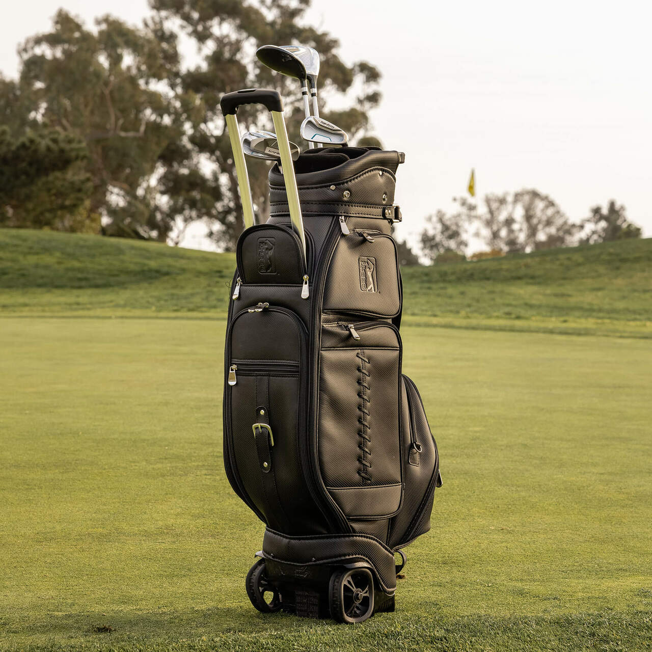 PGA Tour Golf Bag Black with Travel Cover and Shark Wheels