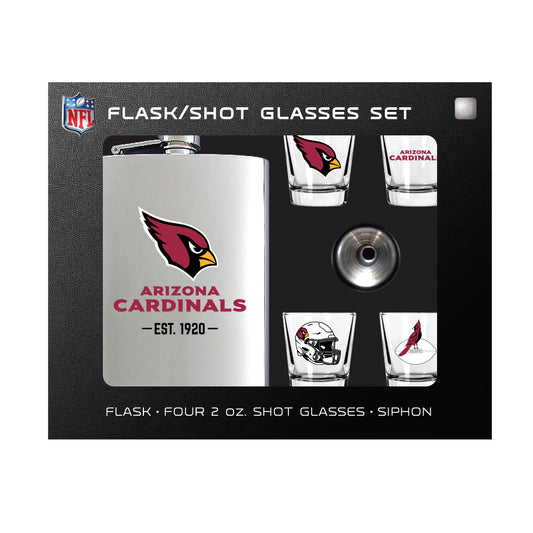 Arizona Cardinals Flask Gift Set - 1 Flask and 4 Shot Glasses