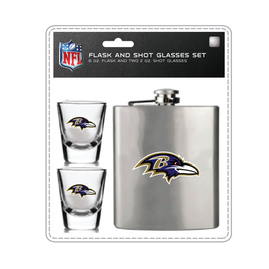 Baltimore Ravens Flask Set - 1 Flask and 2 Shot Glass Set