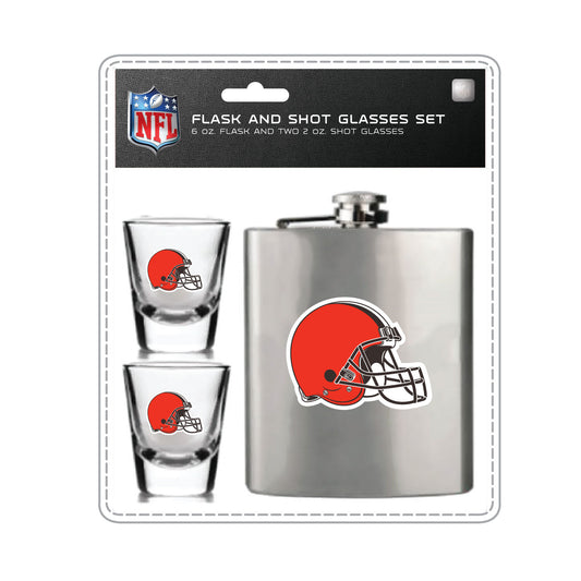 Cleveland Browns Flask Set - 1 Flask and 2 Shot Glass Set