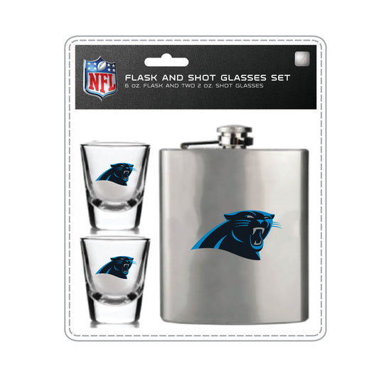 Carolina Panthers Flask Set - 1 Flask and 2 Shot Glass Set