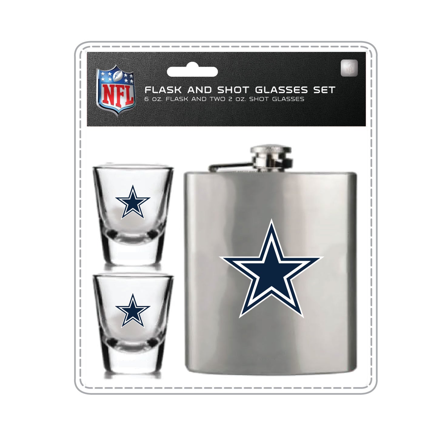 Dallas Cowboys Flask Set - 1 Flask and 2 Shot Glass Set