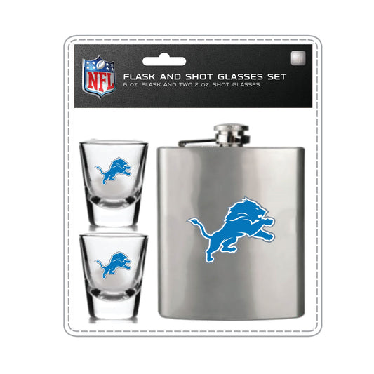 Detroit Lions Flask Set - 1 Flask and 2 Shot Glass Set