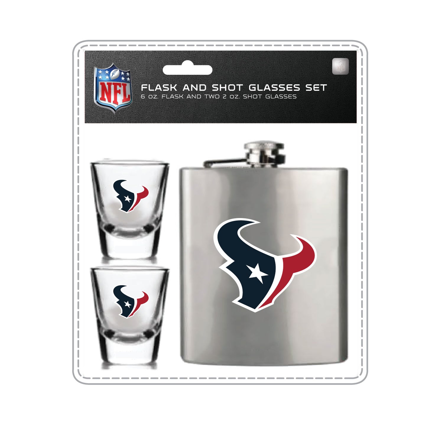 Houston Texans Flask Set - 1 Flask and 2 Shot Glass Set