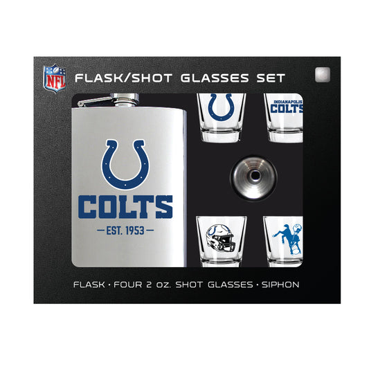 Indianapolis Colts Flask Gift Set - 1 Flask and 4 Shot Glasses