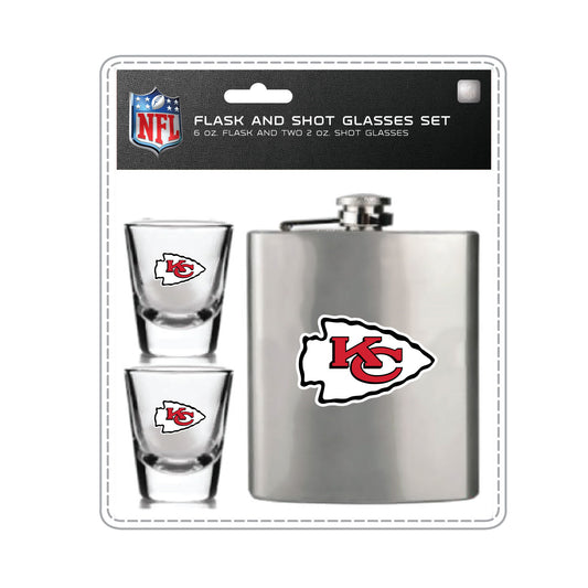 Kansas City Chiefs Flask Set - 1 Flask and 2 Shot Glass Set