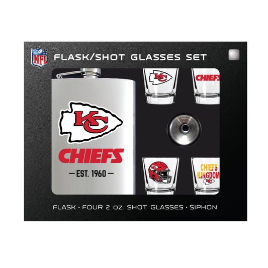 Kansas City Chiefs Flask Gift Set - 1 Flask and 4 Shot Glasses