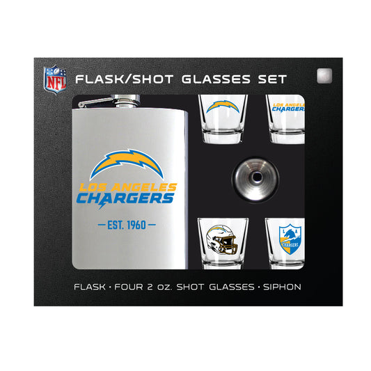 Los Angeles Chargers Flask Gift Set - 1 Flask and 4 Shot Glasses