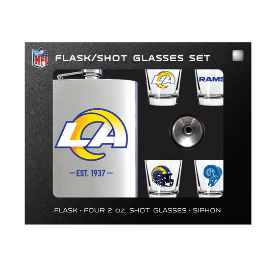 Los Angeles Rams Flask Gift Set - 1 Flask and 4 Shot Glasses