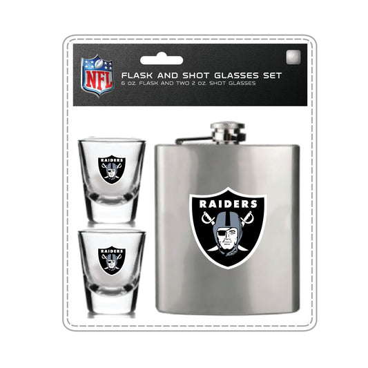 Las Vegas Raiders Flask Set - 1 Flask and 2 Shot Glass Sets