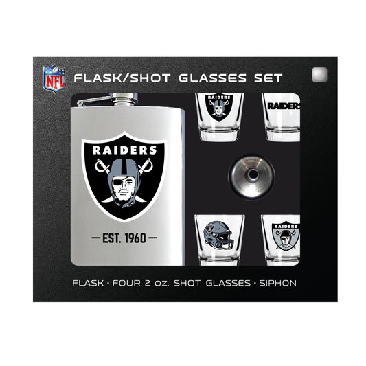 Las Vegas Raiders Flask Gift Set - 1 Flask and 4 Shot Glasses