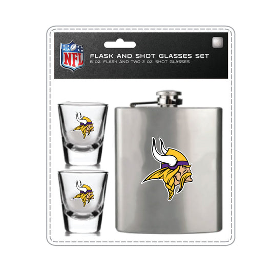 Minnesota Vikings Flask Set - 1 Flask and 2 Shot Glass Set