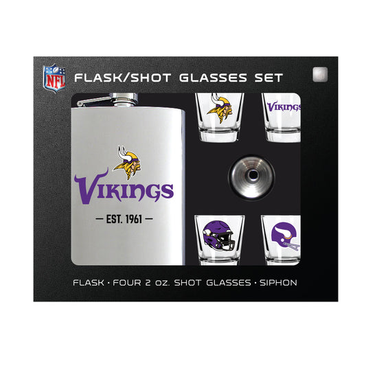 Minnesota Vikings Flask Gift Set - 1 Flask and 4 Shot Glasses