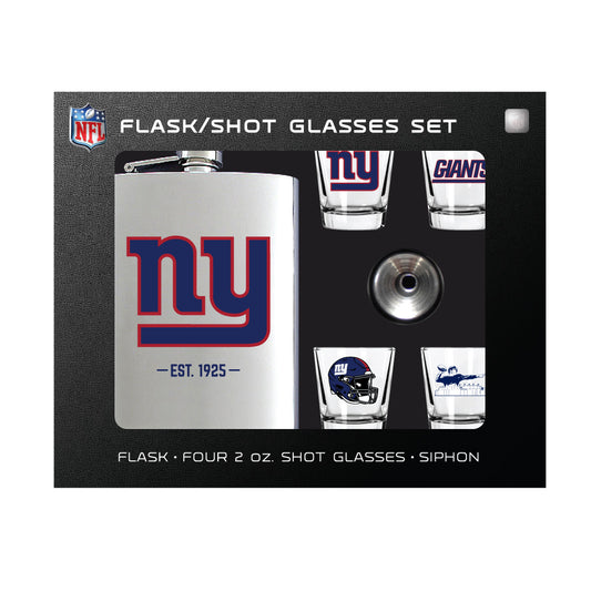 New York Giants Flask Gift Set - 1 Flask and 4 Shot Glasses