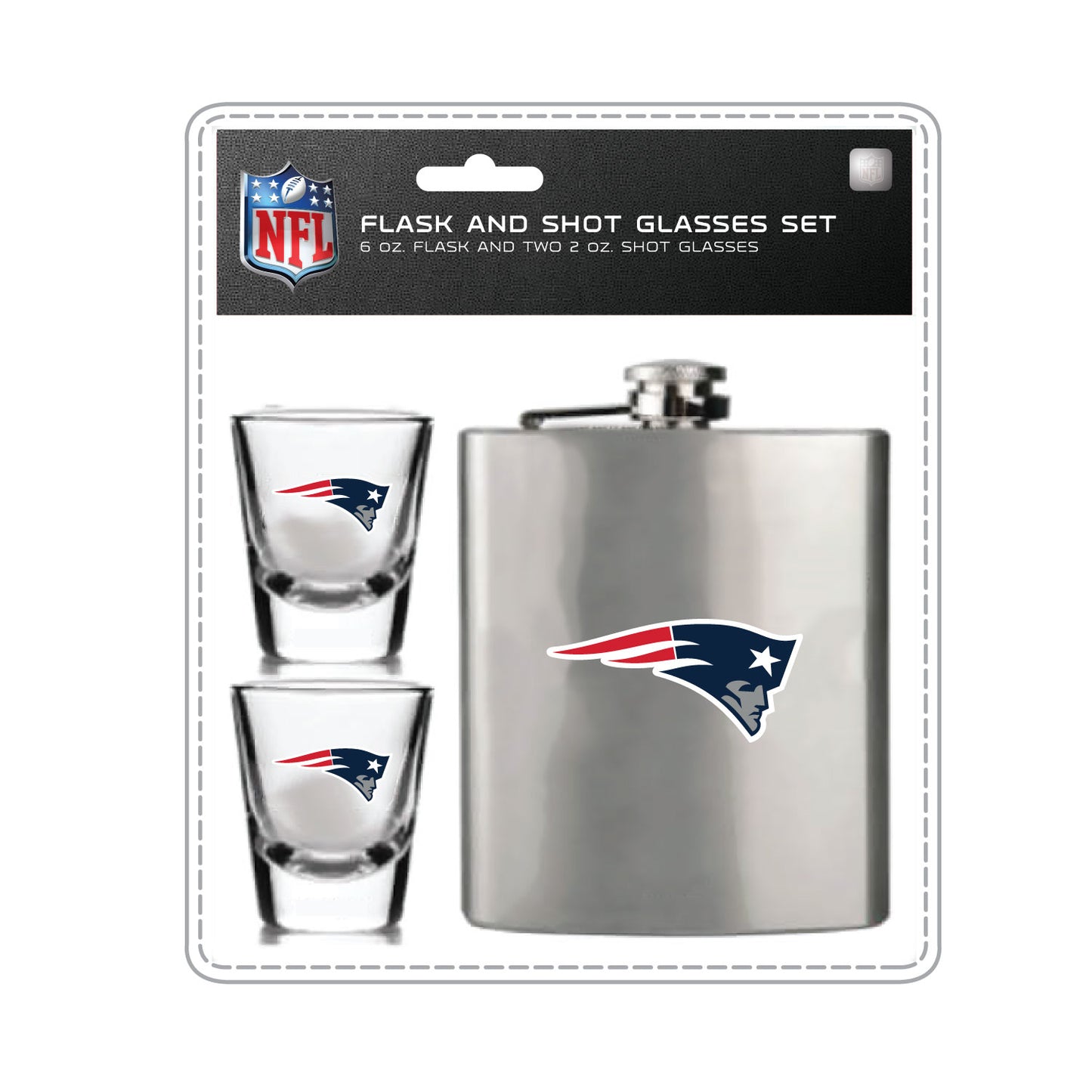New England Patriots Flask Set - 1 Flask and 2 Shot Glass Set