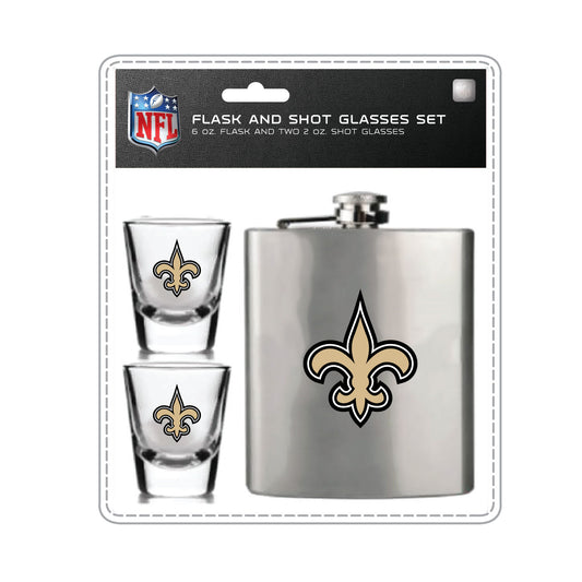New Orleans Saints Flask Set - 1 Flask and 2 Shot Glass Set