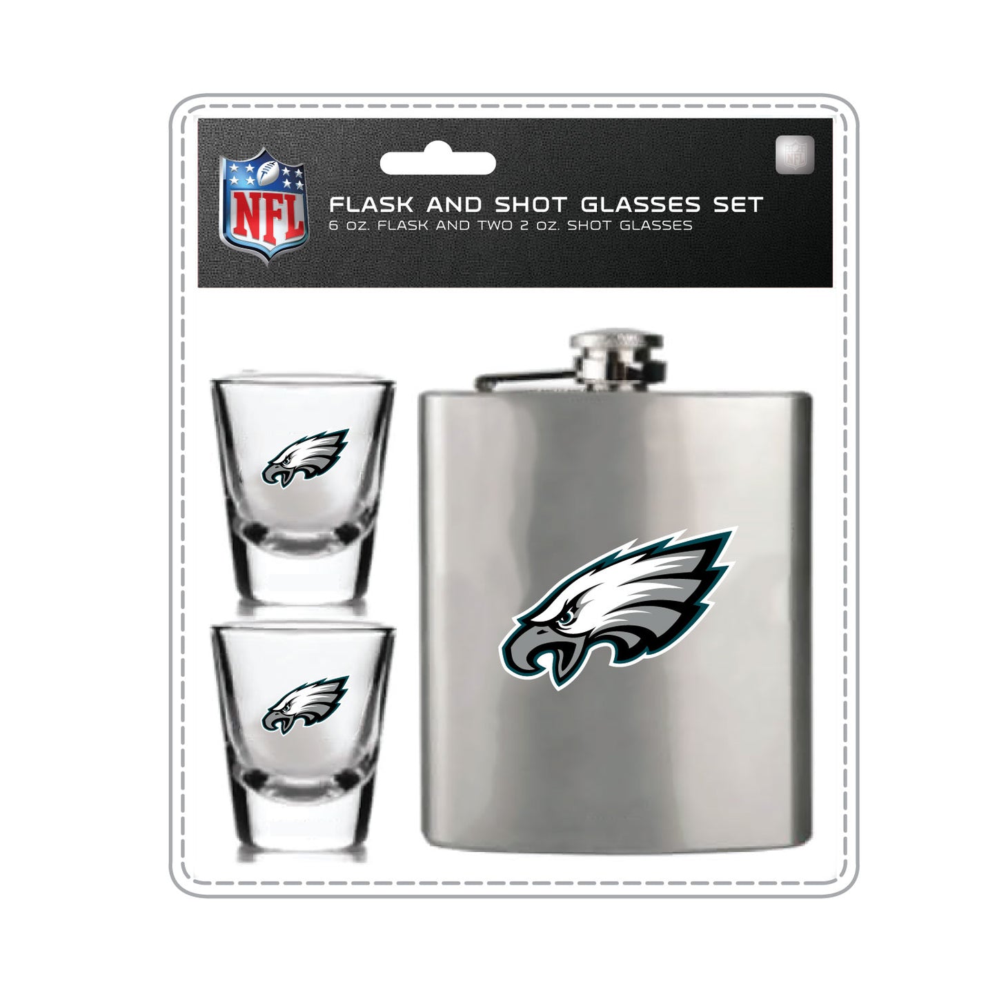 Philadelphia Eagles Flask Set - 1 Flask and 2 Shot Glass Sets