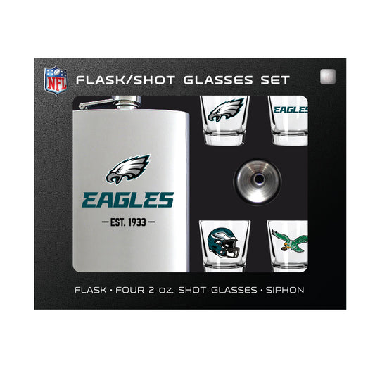 Philadelphia Eagles Flask Gift Set - 1 Flask and 4 Shot Glasses