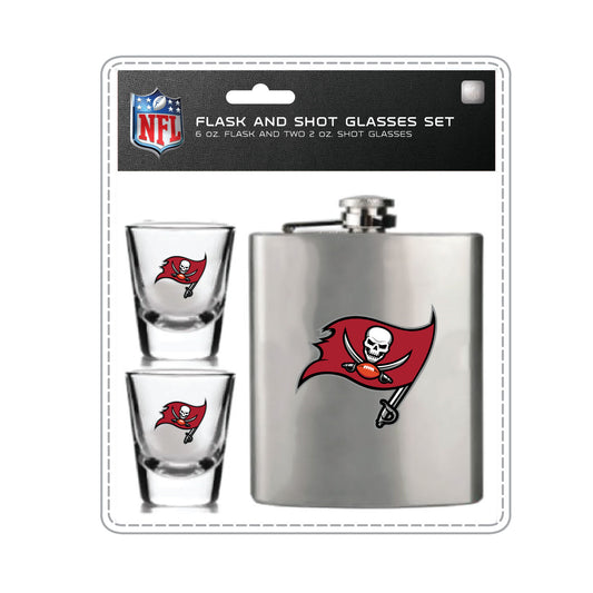 Tampa Bay Buccaneers Flask Set - 1 Flask and 2 Shot Glass Sets