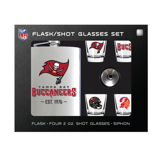 Tampa Bay Buccaneers Flask Gift Set - 1 Flask and 4 Shot Glasses