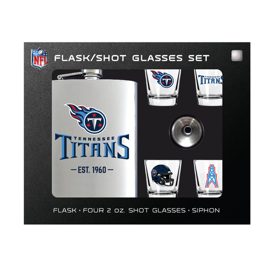 Tennessee Titans Flask Gift Set - 1 Flask and 4 Shot Glasses