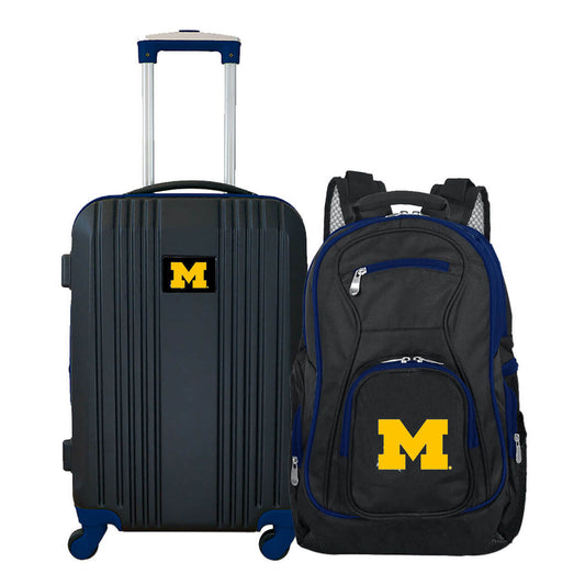 Michigan Wolverines 2 Piece Premium Colored Trim Backpack and Luggage Set