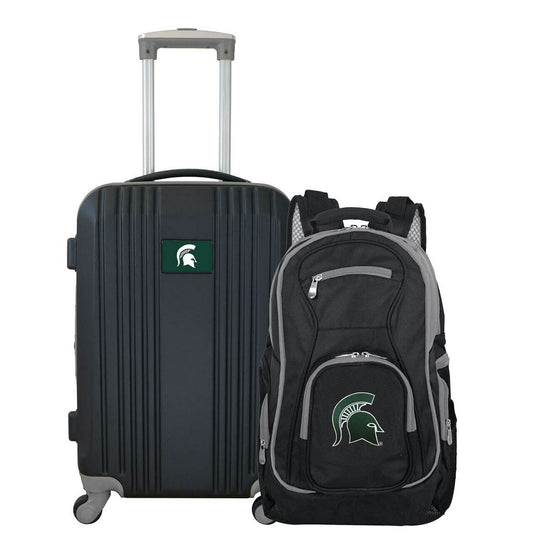 Michigan State Spartans 2 Piece Premium Colored Trim Backpack and Luggage Set