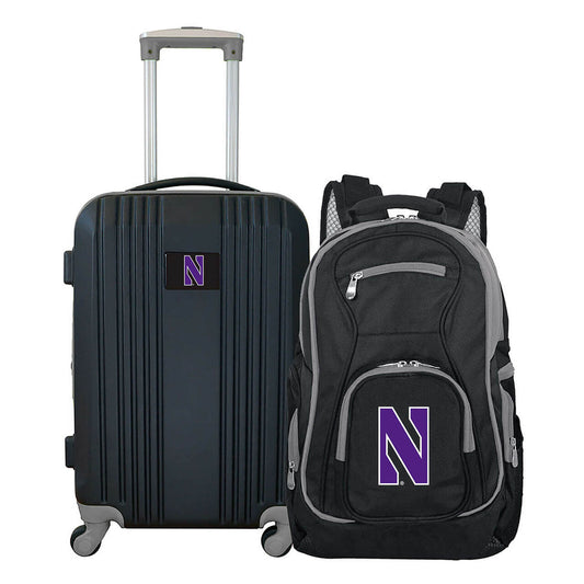 Northwestern 2 Piece Premium Colored Trim Backpack and Luggage Set