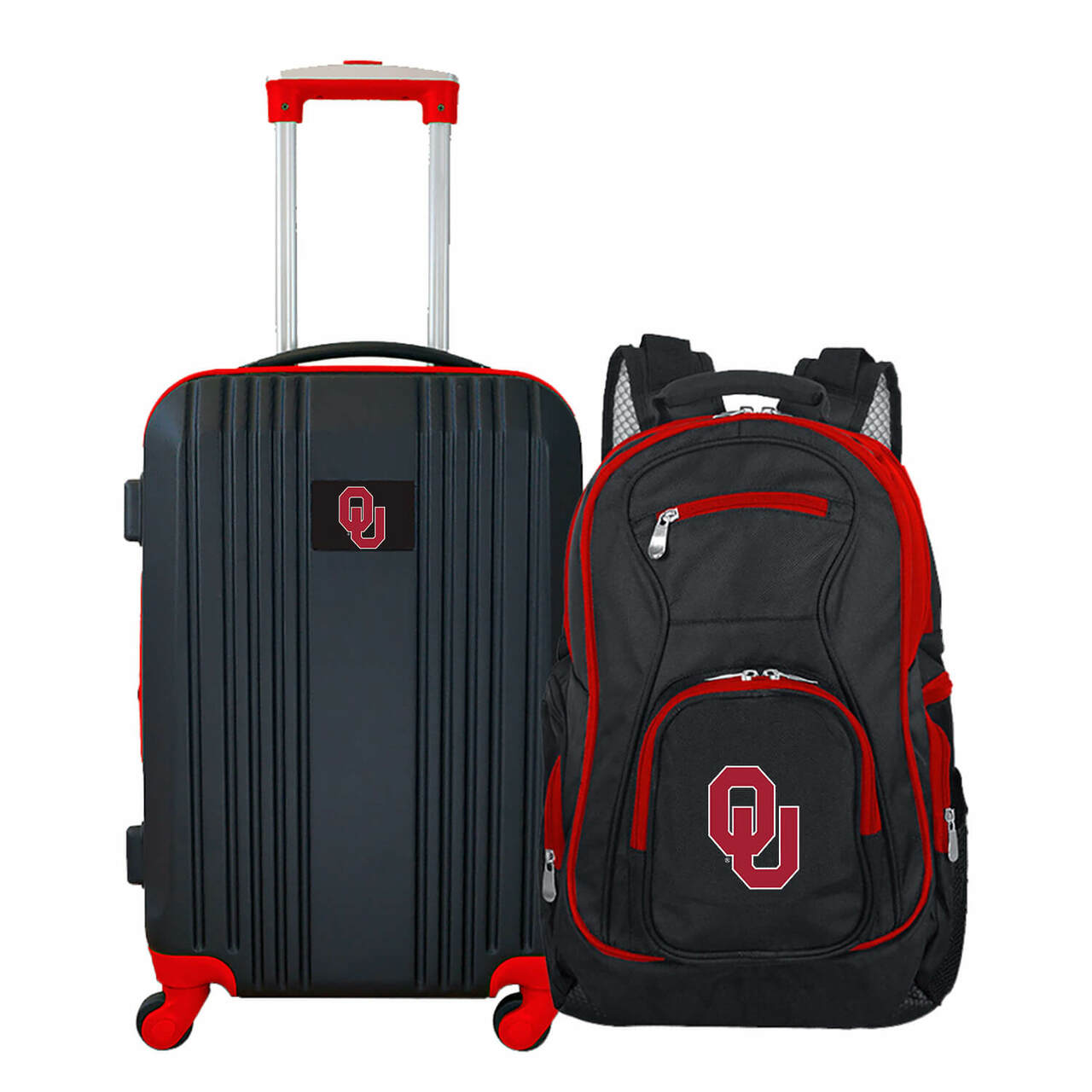 Oklahoma Sooners 2 Piece Premium Colored Trim Backpack and Luggage Set