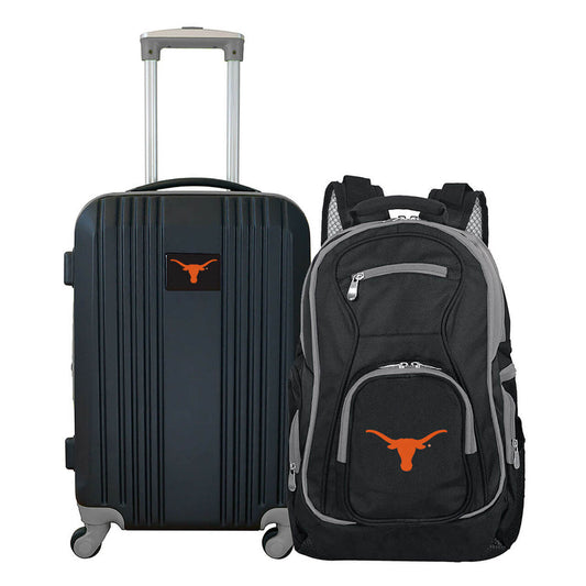 Texas Longhorns 2 Piece Premium Colored Trim Backpack and Luggage Set