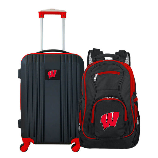 Wisconsin Badgers 2 Piece Premium Colored Trim Backpack and Luggage Set