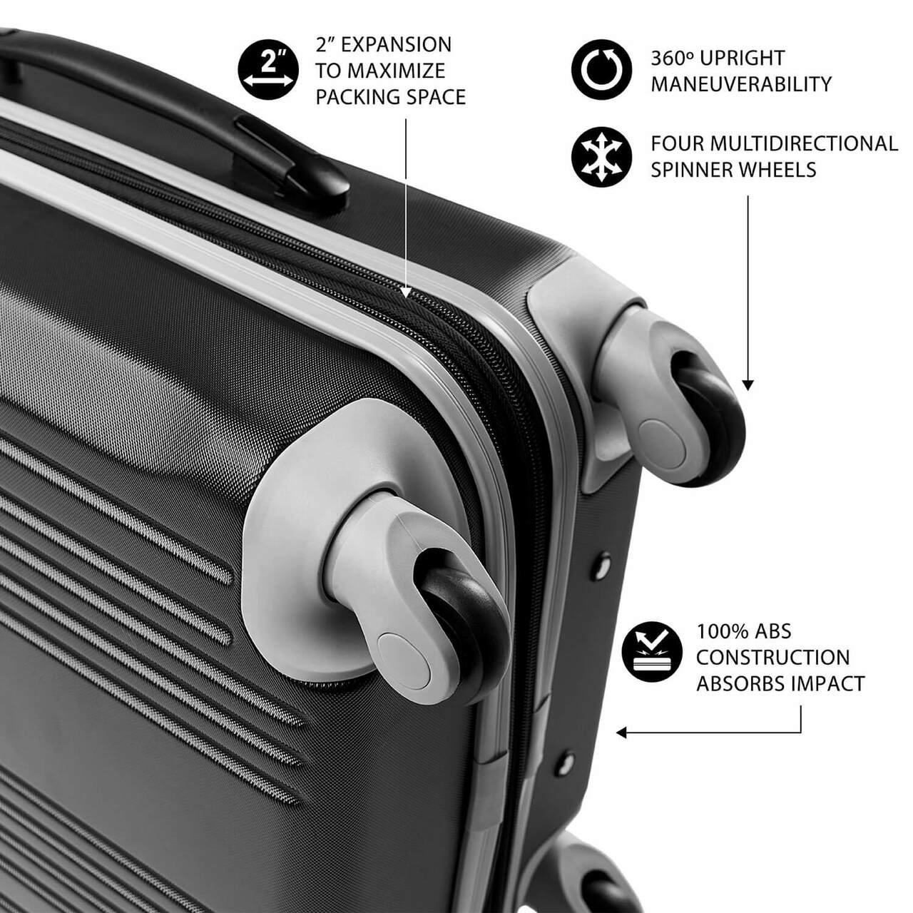 Purdue Carry On Spinner Luggage | Purdue Hardcase Two-Tone Luggage Carry-on Spinner in Black