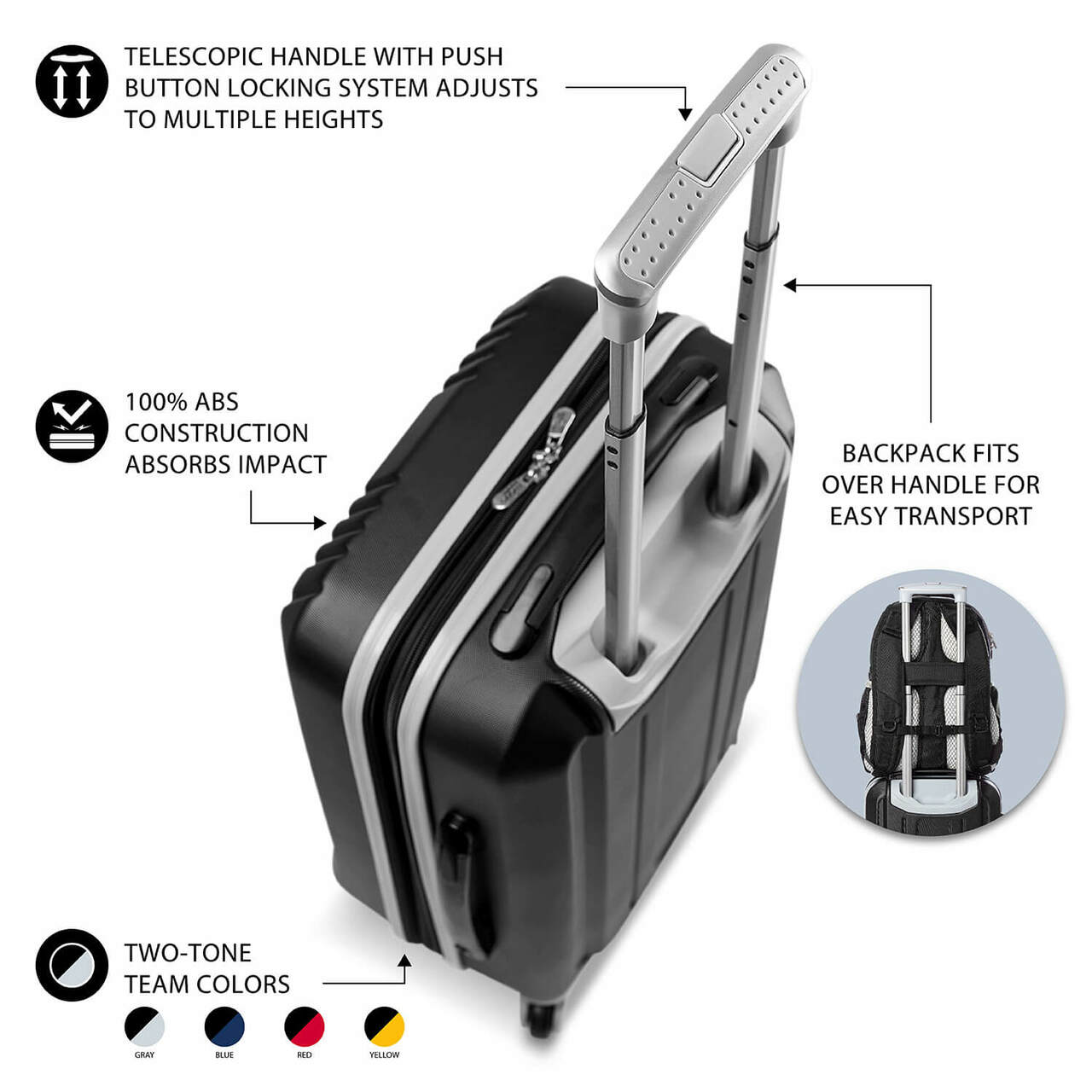 Tennessee Carry On Spinner Luggage | Tennessee Hardcase Two-Tone Luggage Carry-on Spinner in Black