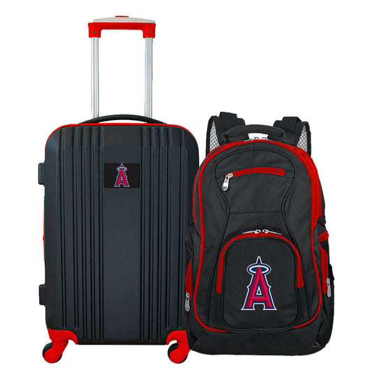 Los Angeles Angels 2 Piece Premium Colored Trim Backpack and Luggage Set