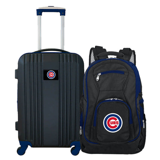Chicago Cubs 2 Piece Premium Colored Trim Backpack and Luggage Set
