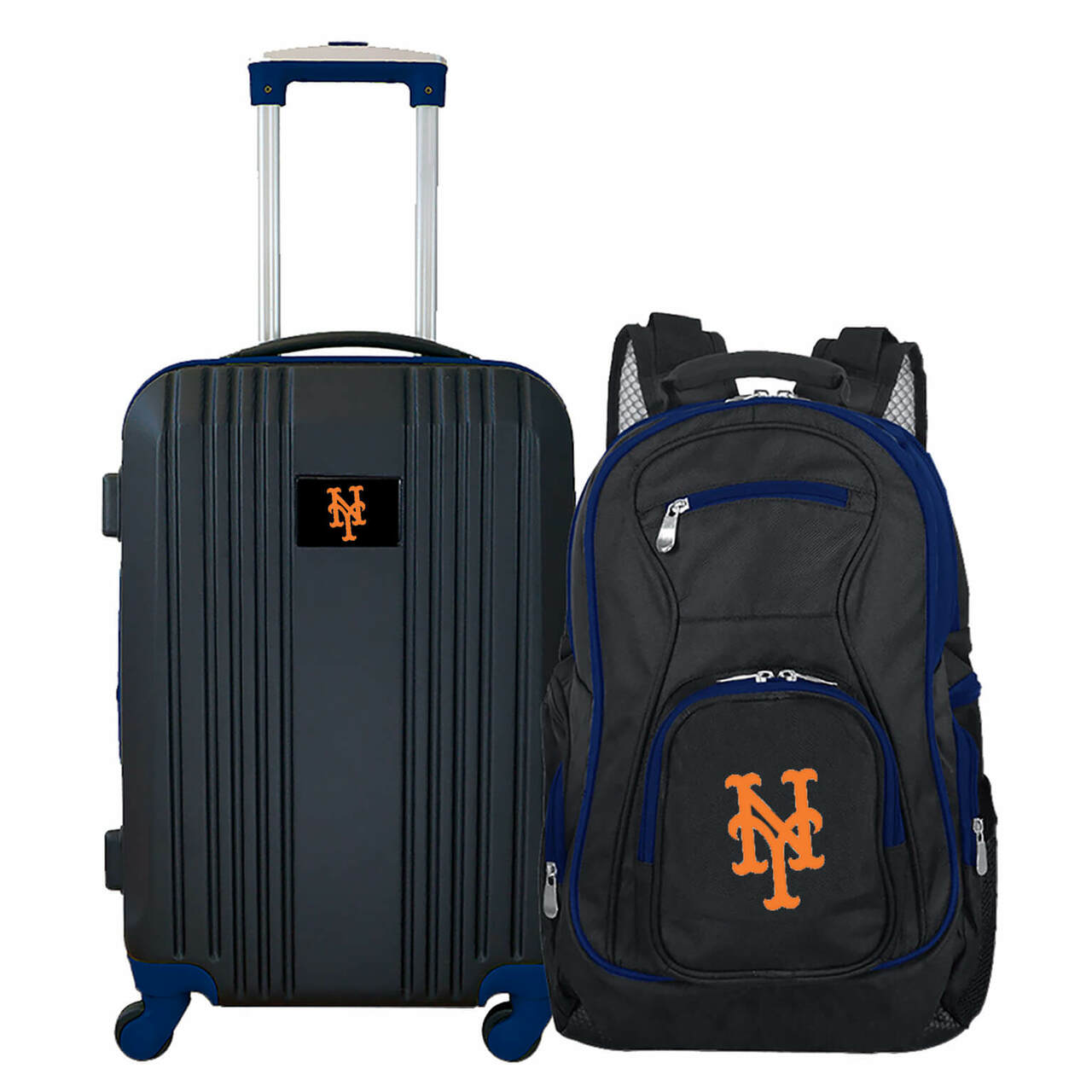 New York Mets 2 Piece Premium Colored Trim Backpack and Luggage Set