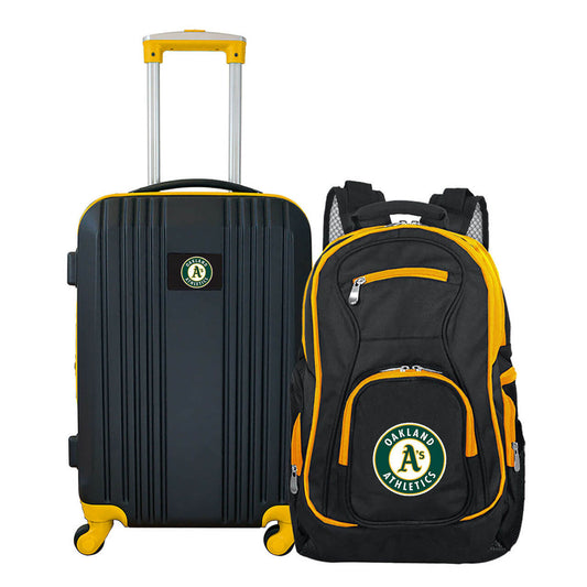 Oakland Athletics 2 Piece Premium Colored Trim Backpack and Luggage Set