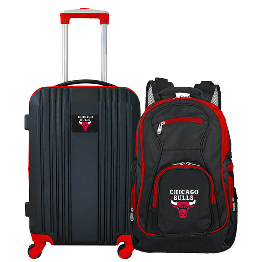 Chicago Bulls 2 Piece Premium Colored Trim Backpack and Luggage Set