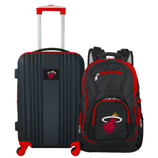 Miami Heat 2 Piece Premium Colored Trim Backpack and Luggage Set