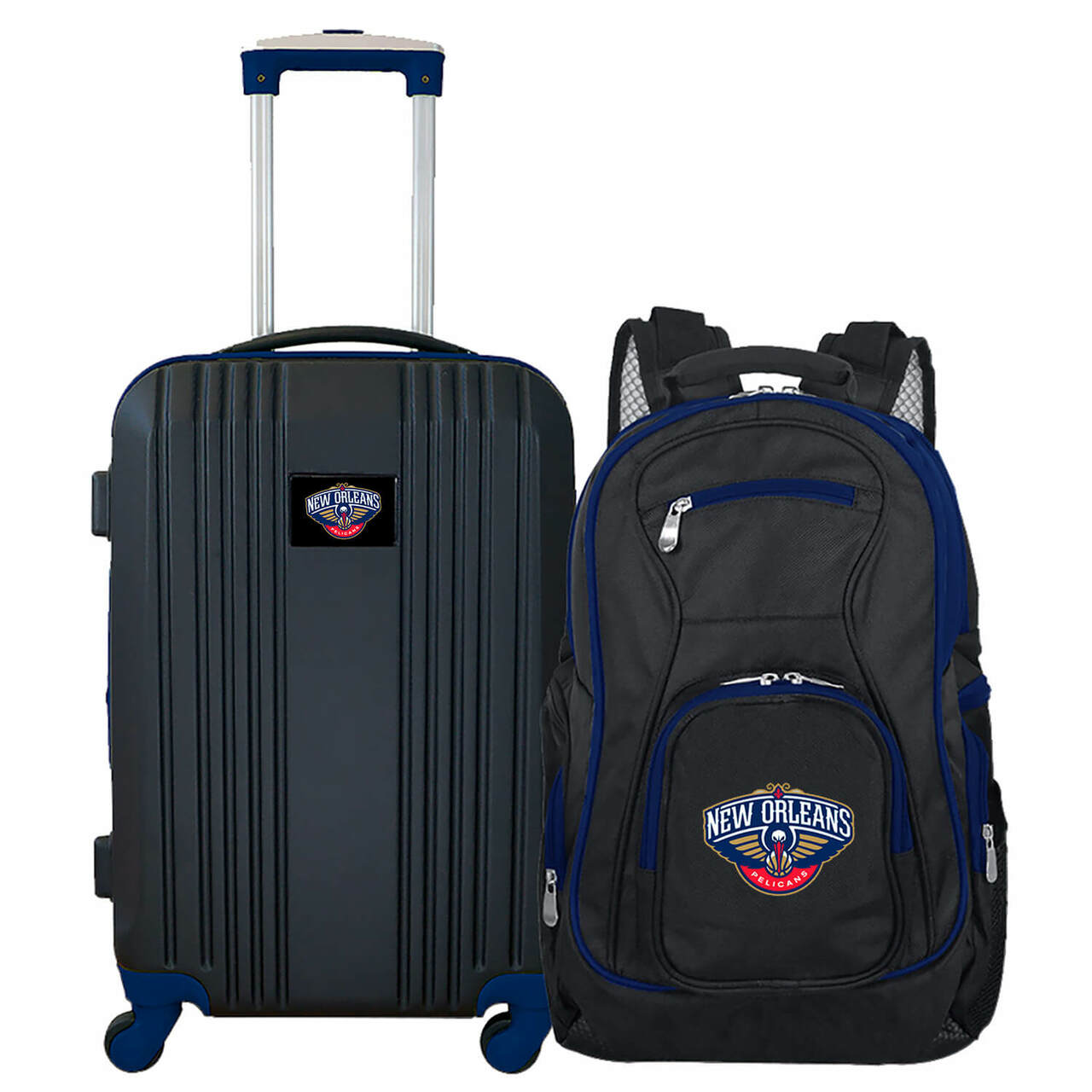 New Orleans Pelicans 2 Piece Premium Colored Trim Backpack and Luggage Set