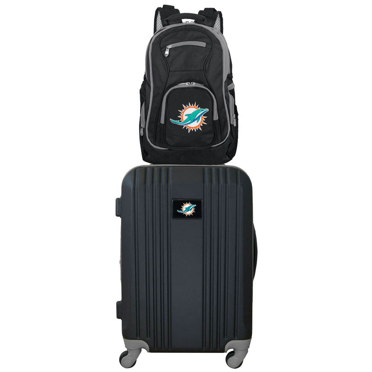 Miami Dolphins 2 Piece Premium Colored Trim Backpack and Luggage Set