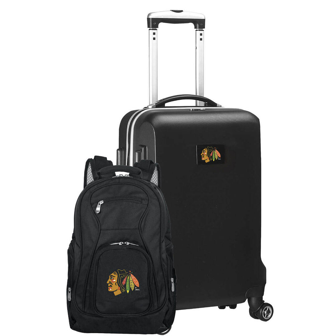 blackhawks toiletry travel bag giveaway Chicago Blackhawks Deluxe 2-Piece Backpack and Carry-on Set in Black – mojosportsbags