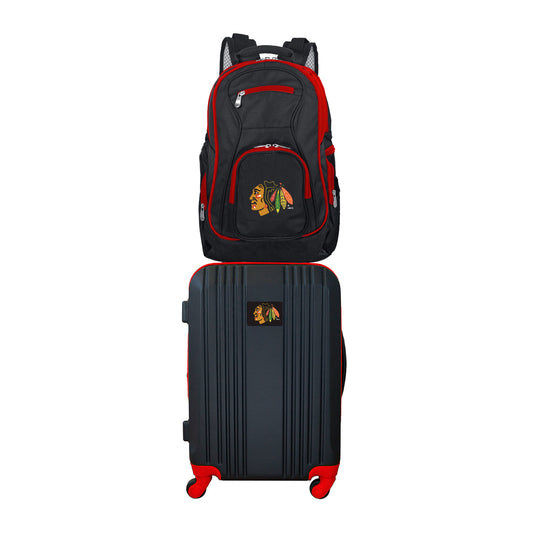 Chicago Blackhawks 2 Piece Premium Colored Trim Backpack and Luggage Set