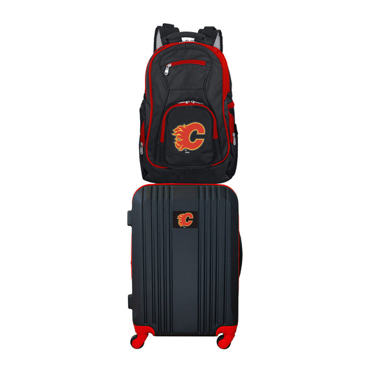 Calgary Flames 2 Piece Premium Colored Trim Backpack and Luggage Set